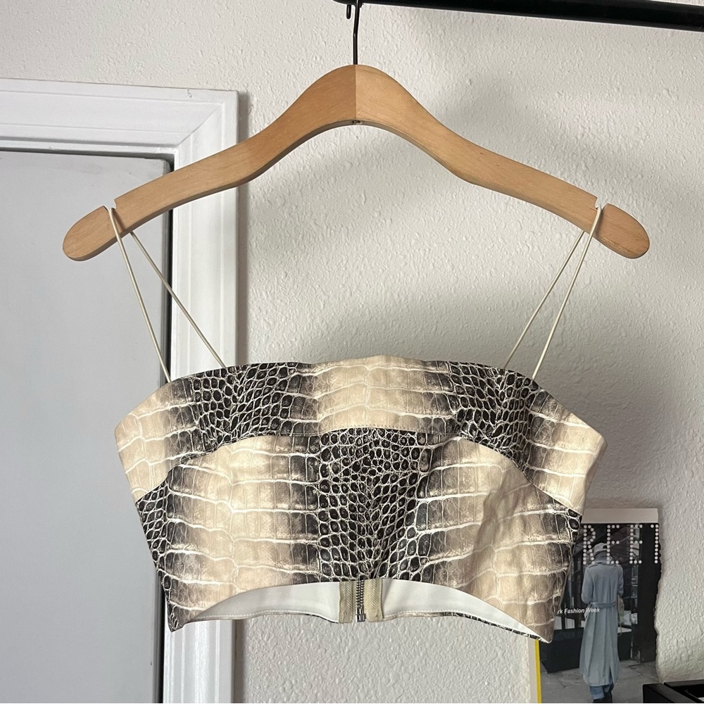 I AM GIA cream reptile snake python cotton blend cropped tank top